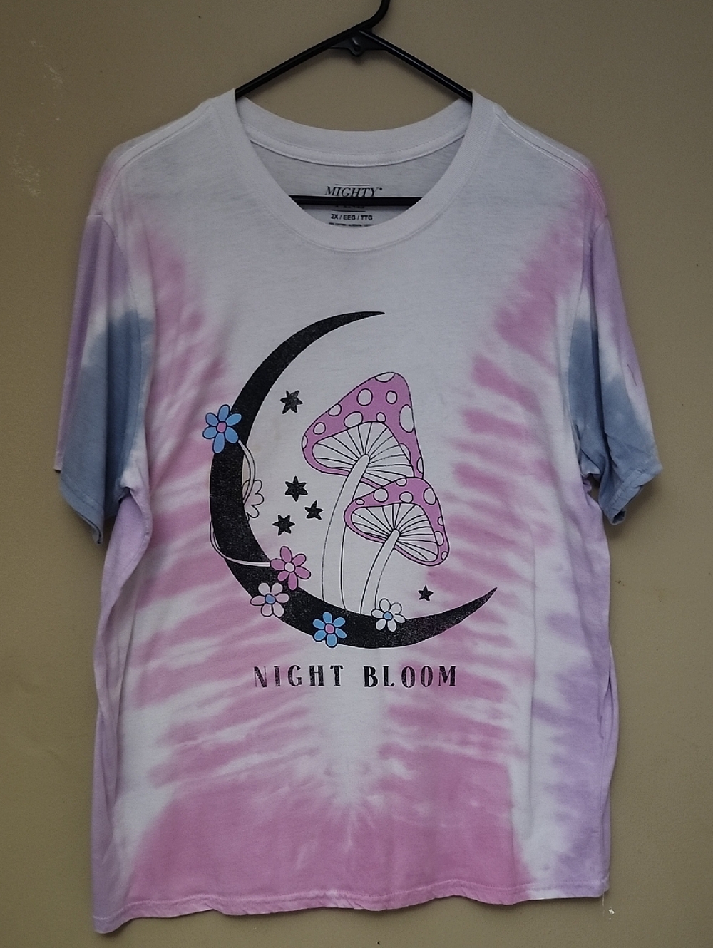 Mighty Fine White Pink Blue Tie-Dye 'Night Bloom' Mushroom Tee